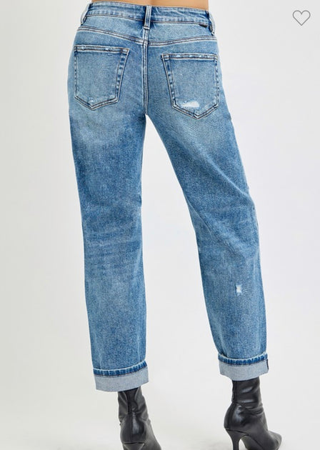 Distressed Washed Low Waist Lengthen Boyfriend Jeans