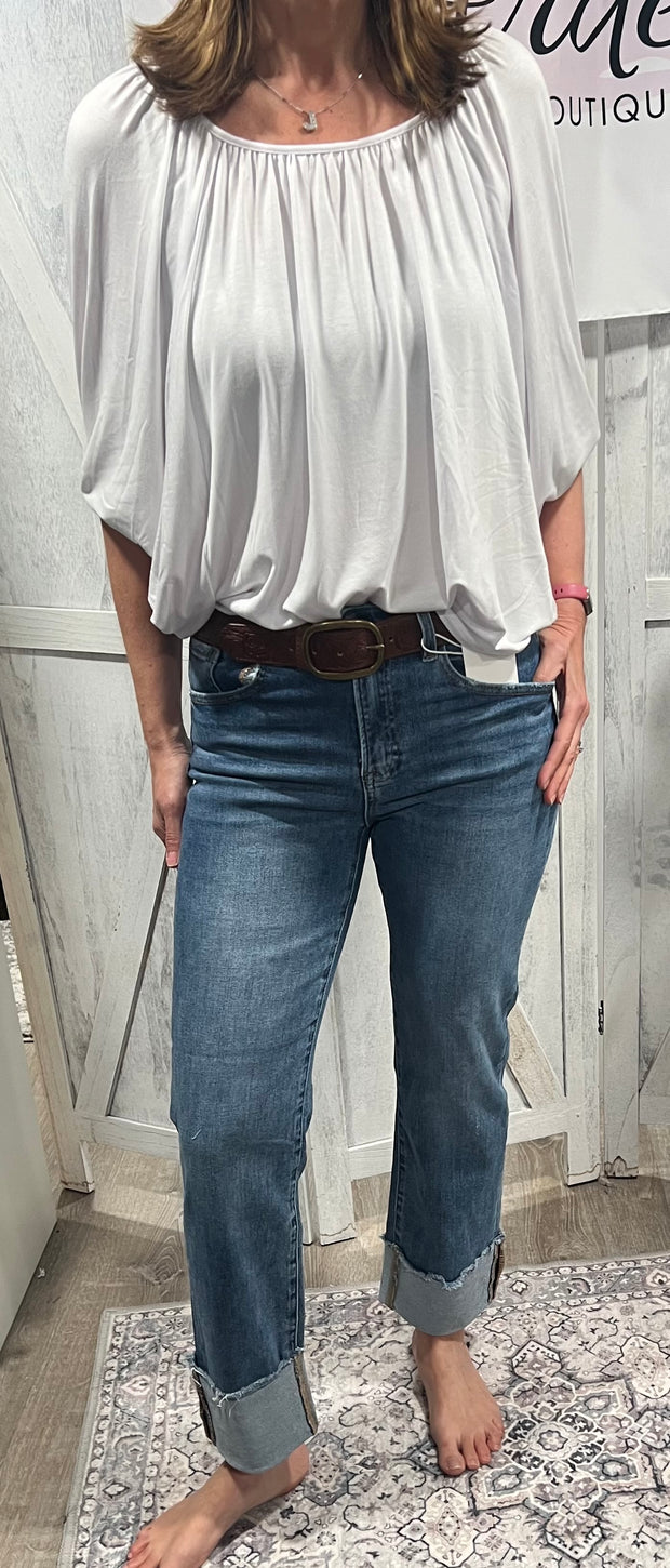 Dark Straight Cuffed Relaxed Jeans