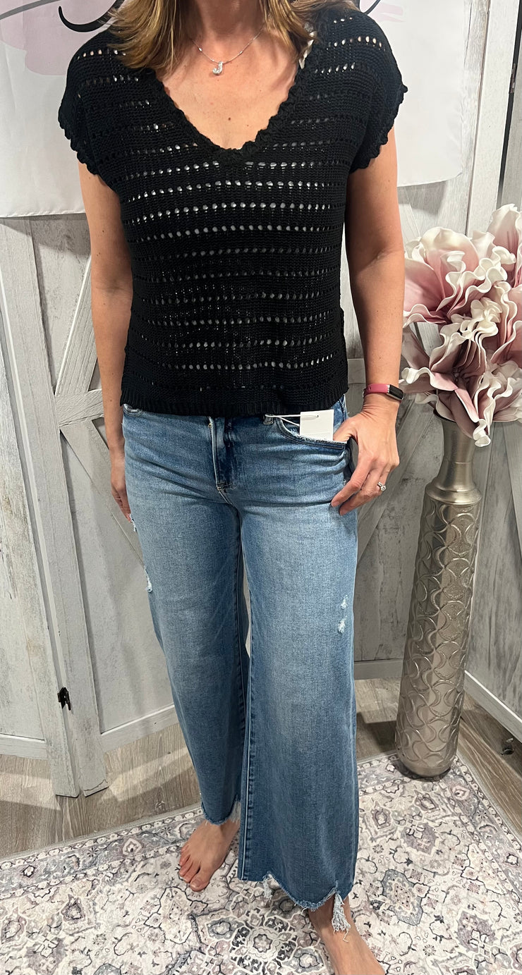 Black Loose Knit Sweater With Back Tie
