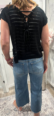 Black Loose Knit Sweater With Back Tie