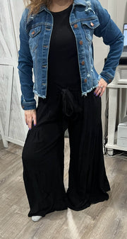 Black Tie Waist Tiered Wide Leg Pant