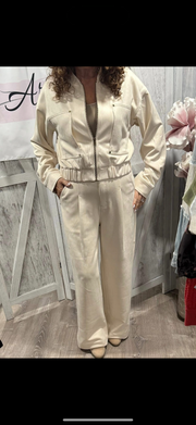 Ivory Suede Bomber Jacket- Matching Trouser Available