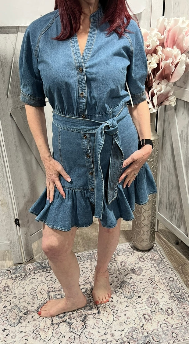 Short Sleeve Denim Mini Dress