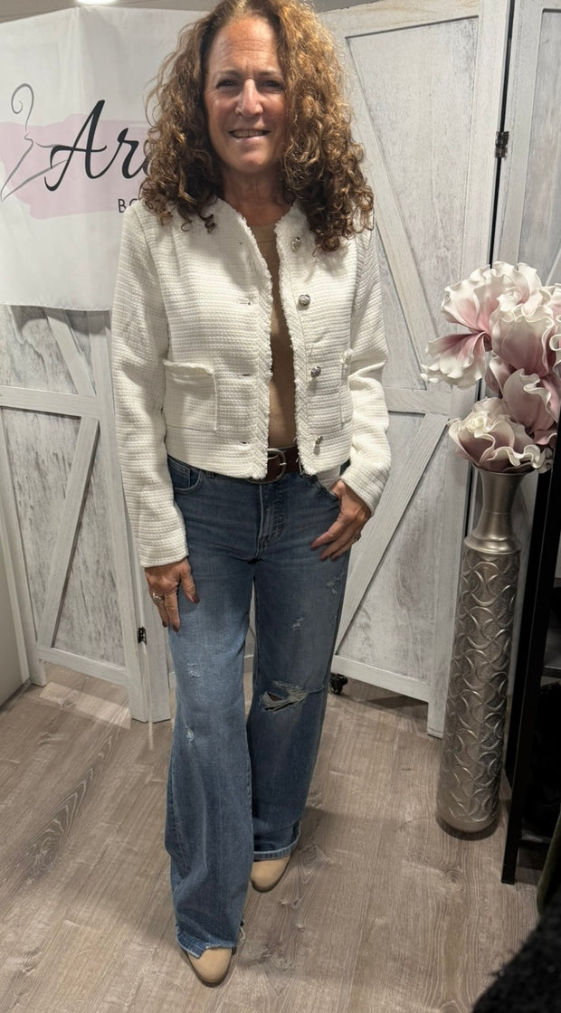 Button Down Tweed Jacket- Available in Black & Off White