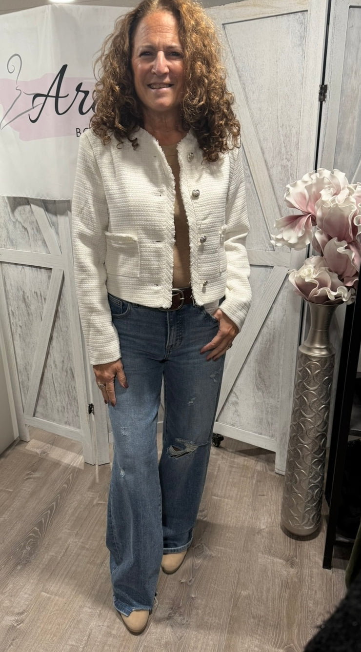 Button Down Tweed Jacket- Available in Black & Off White