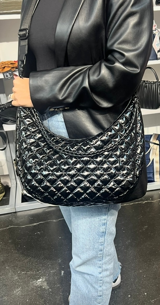 Black Moon Quilted Bag.. Available in Black or Black Patent