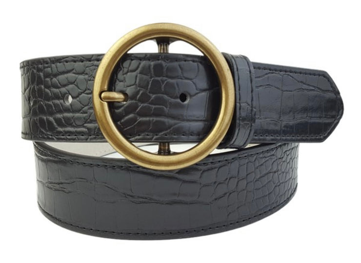 Alligator Print Belt With Round Buckle