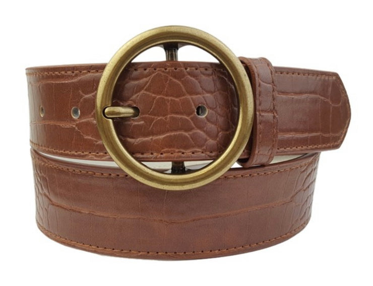 Alligator Print Belt With Round Buckle