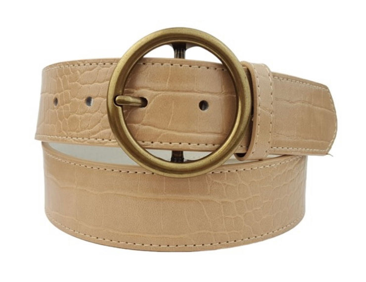 Alligator Print Belt With Round Buckle