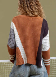 Sienna Multi Color Block Cable Knit Sweater