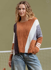 Sienna Multi Color Block Cable Knit Sweater