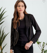 Black Faux Suede Zip Up Moto Jacket