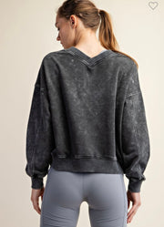 Black French Terry V Neck Top