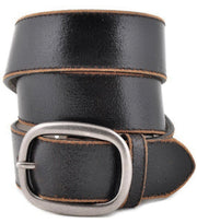 Black Vintage Crack Print Stitching Edged Retro Leather Belt With Oval Buckle