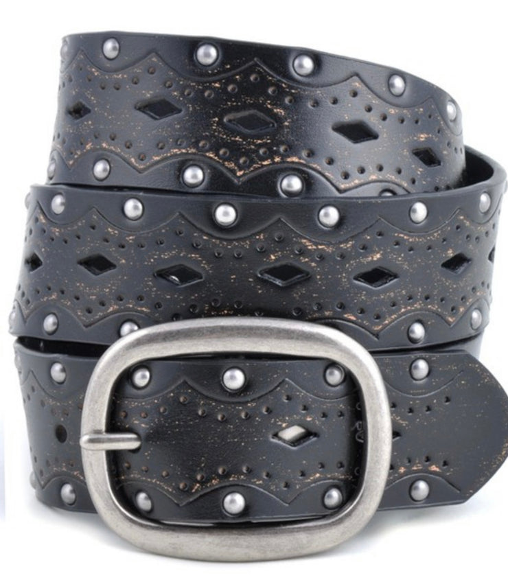 Vintage Embossed Studded Belt- Brown or Black Available