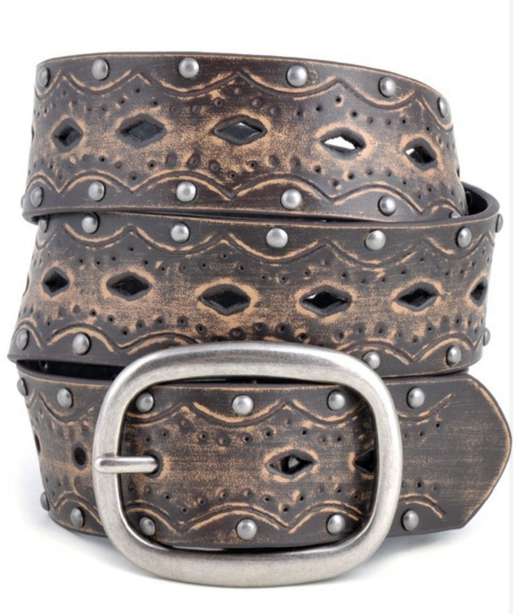Vintage Embossed Studded Belt- Brown or Black Available