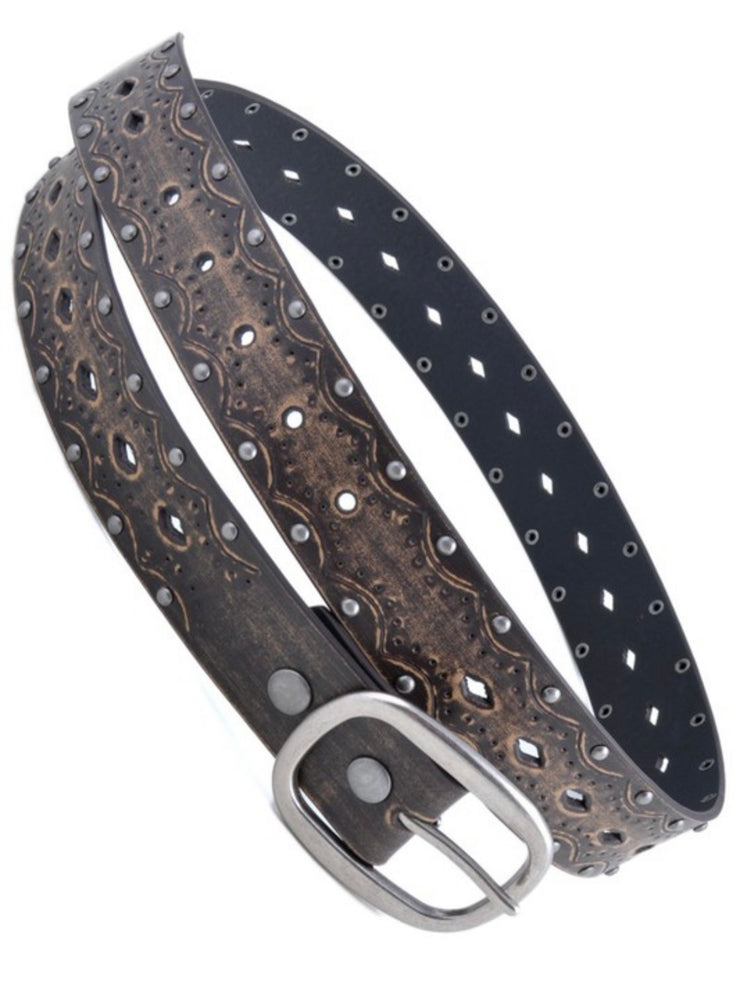Vintage Embossed Studded Belt- Brown or Black Available