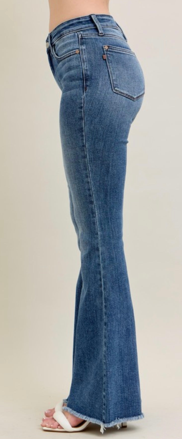 Mid Rise Crop Wide Leg Front Slit Jeans- Dark Wash