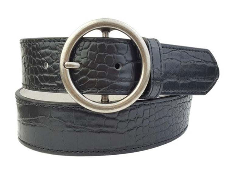 Alligator Print Belt With Round Buckle