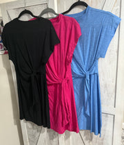 Blue Short Sleeve Side Tie Dress- Available in Black Too!