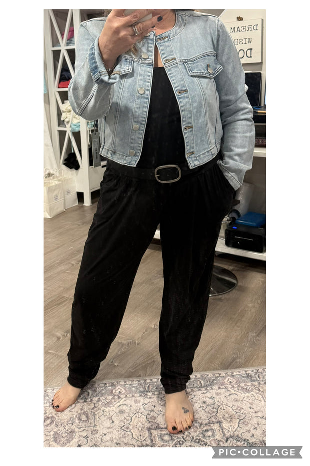 Light Wash Collarless Denim Jacket