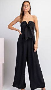 Black Strapless Jumpsuit With V Wired Neckline & Front Wrap Tie Closure