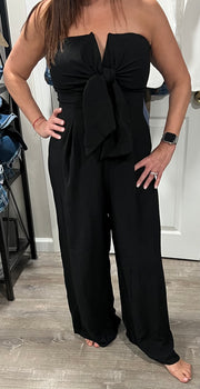 Black Strapless Jumpsuit With V Wired Neckline & Front Wrap Tie Closure