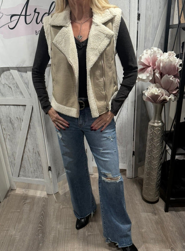 Faux Leather Inner Fur Vest- Available in Black and Sand Taupe