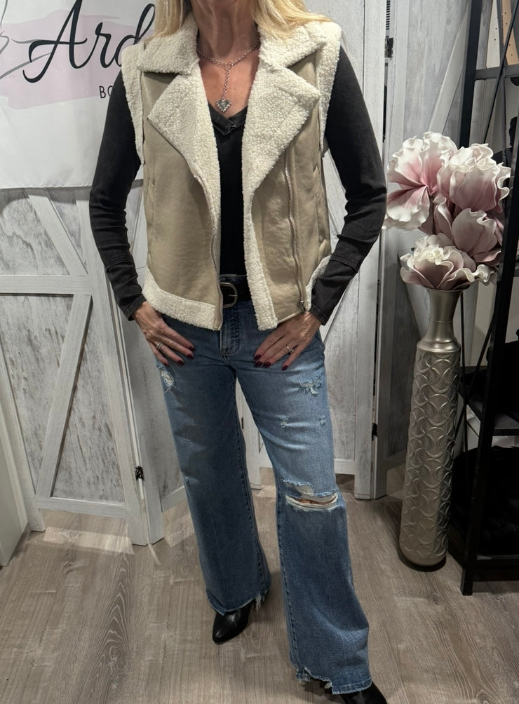 Faux Leather Inner Fur Vest- Available in Black and Sand Taupe