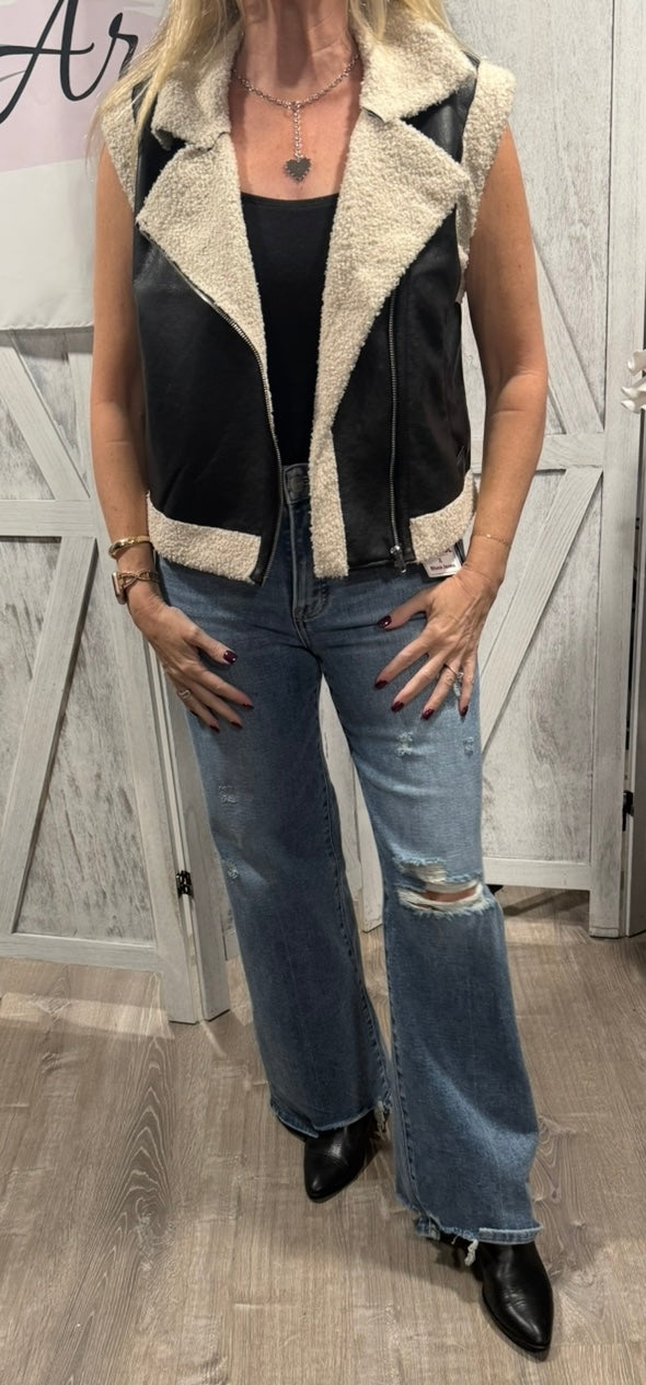 Faux Leather Inner Fur Vest- Available in Black and Sand Taupe