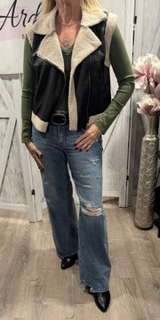 Faux Leather Inner Fur Vest- Available in Black and Sand Taupe