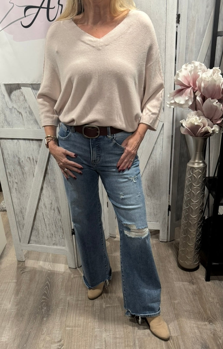 V Neck Super Soft Pullover Sweater- Available in Ivory & Grey