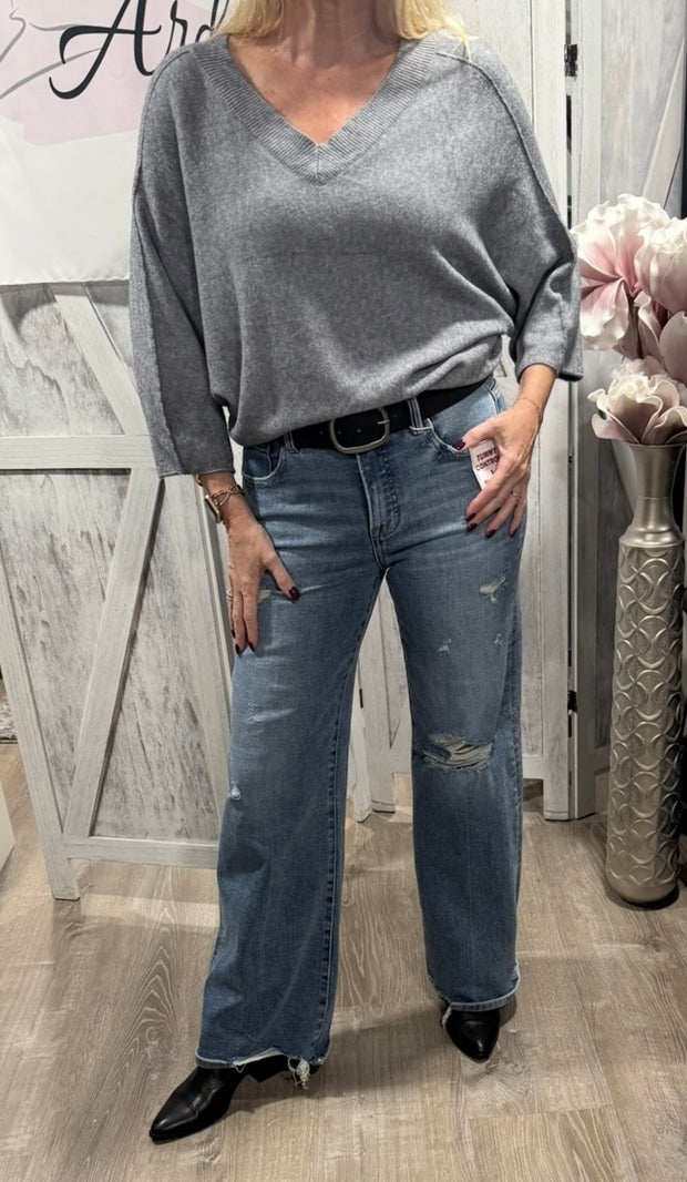 V Neck Super Soft Pullover Sweater- Available in Ivory & Grey