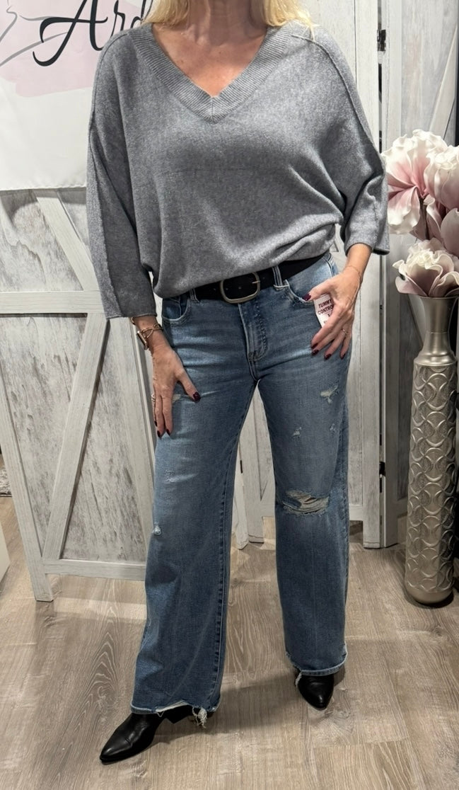 V Neck Super Soft Pullover Sweater- Available in Ivory & Grey