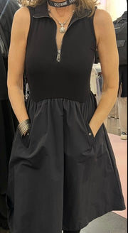 Black Zipper Midi Dress With Pockets