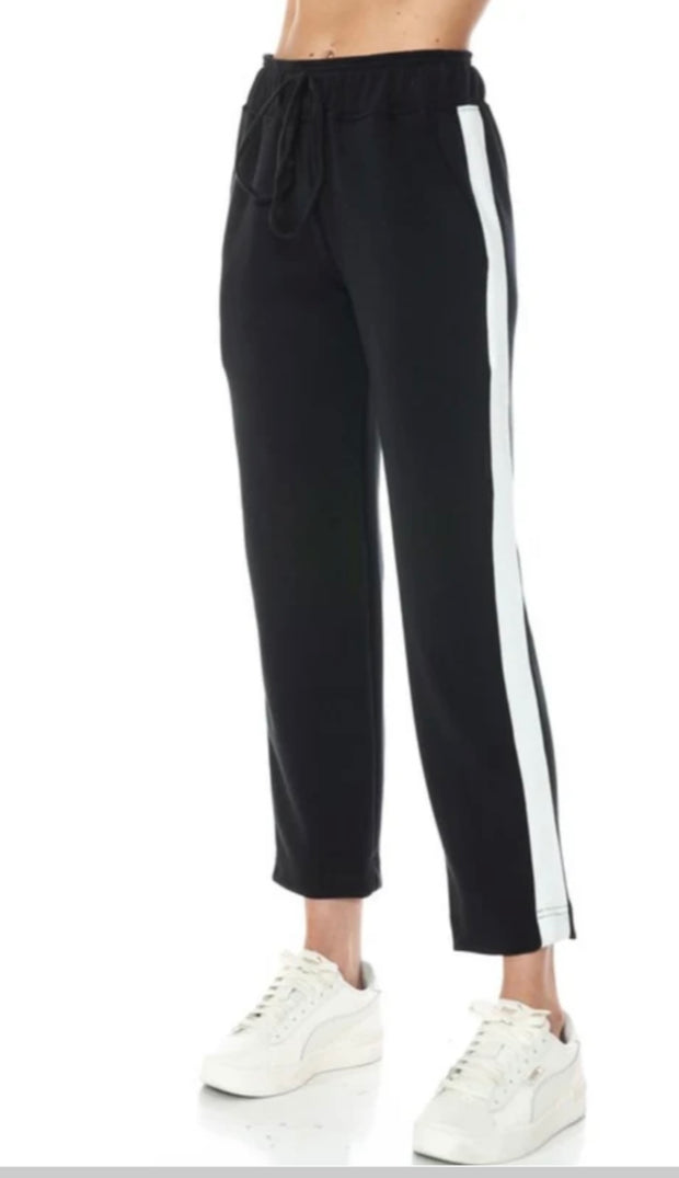 Black/Ivory Two Tone Scuba Straight Leg Elastic Waist Pant- Matching Top Available