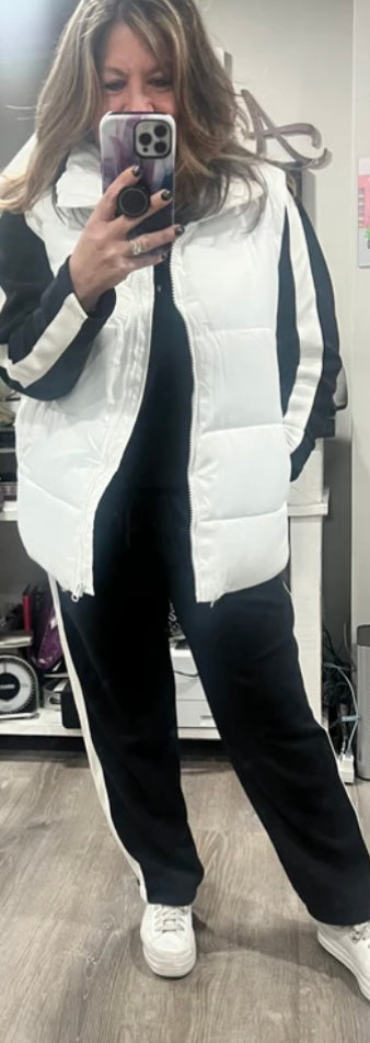 Black/Ivory Crewneck Scuba Stripe Sleeve Detail Top- Matching Pants Available