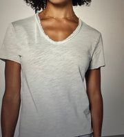 Dear John Fray Neck V Neck Tee Shirts- Available in White, Black, Azure Blue, Pale Yellow + Blue/Grey