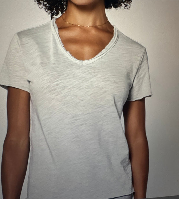 Dear John Fray Neck V Neck Tee Shirts- Available in White, Black, Azure Blue, Pale Yellow + Blue/Grey