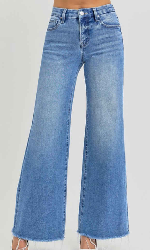 Tummy Control Wide Leg Jeans With Raw Hem- No Rips or Distressing