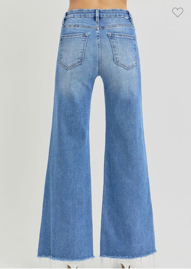 Tummy Control Wide Leg Jeans With Raw Hem- No Rips or Distressing