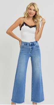 Tummy Control Wide Leg Jeans With Raw Hem- No Rips or Distressing