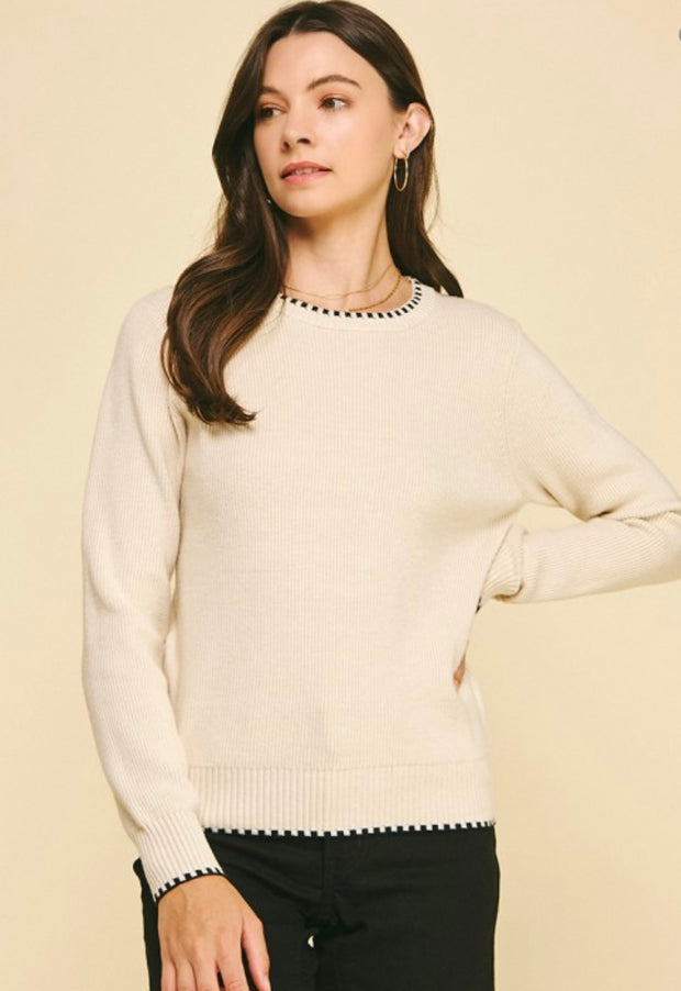 Cream Hem Detailed Knit Sweater