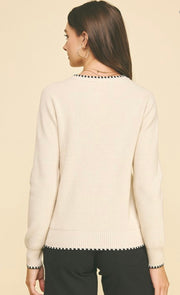 Cream Hem Detailed Knit Sweater
