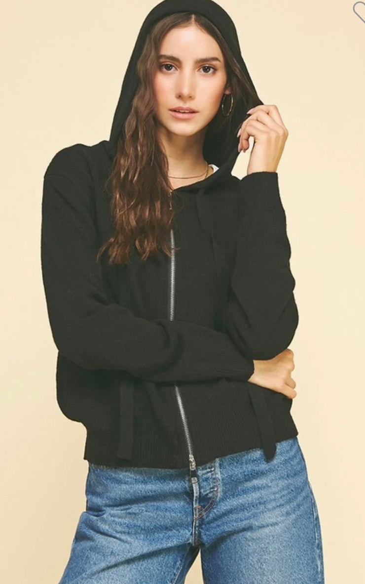 Black Zip Up Hoodie Cardigan Sweater