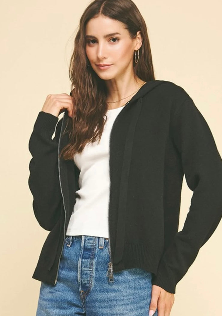 Black Zip Up Hoodie Cardigan Sweater