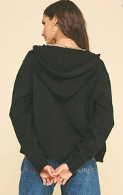 Black Zip Up Hoodie Cardigan Sweater