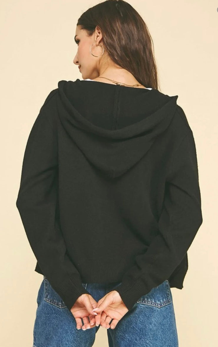 Black Zip Up Hoodie Cardigan Sweater