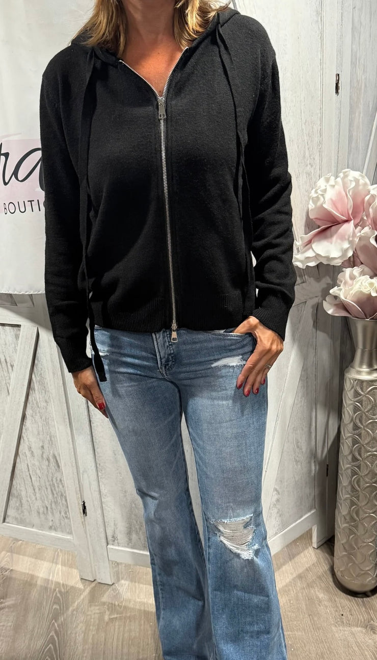Black Zip Up Hoodie Cardigan Sweater