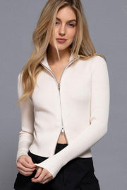 Two Way Open Zipper Sweater- Available in Black & Ivory